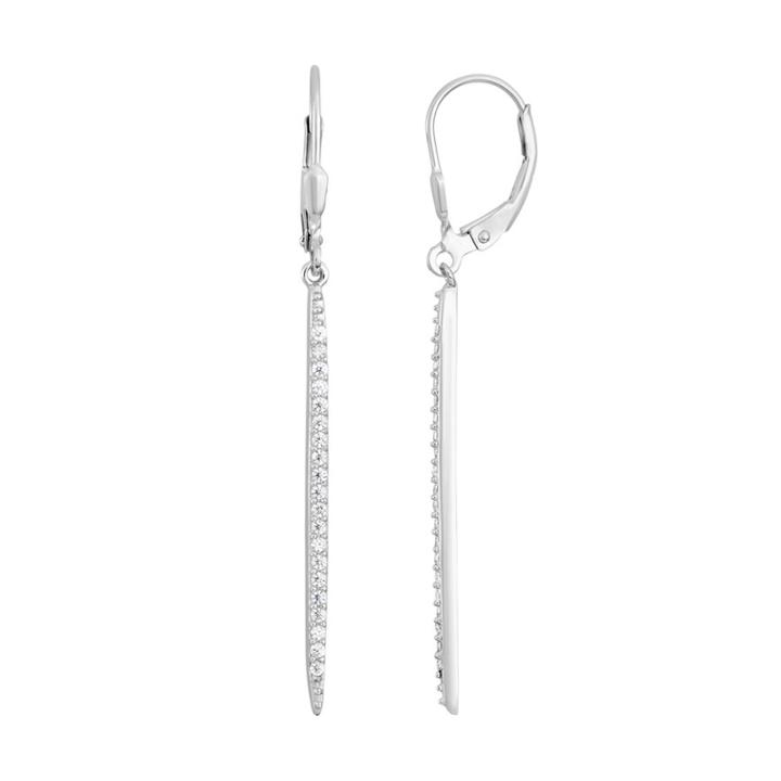 Cubic Zirconia Sterling Silver Stick Drop Earrings, Women's, White