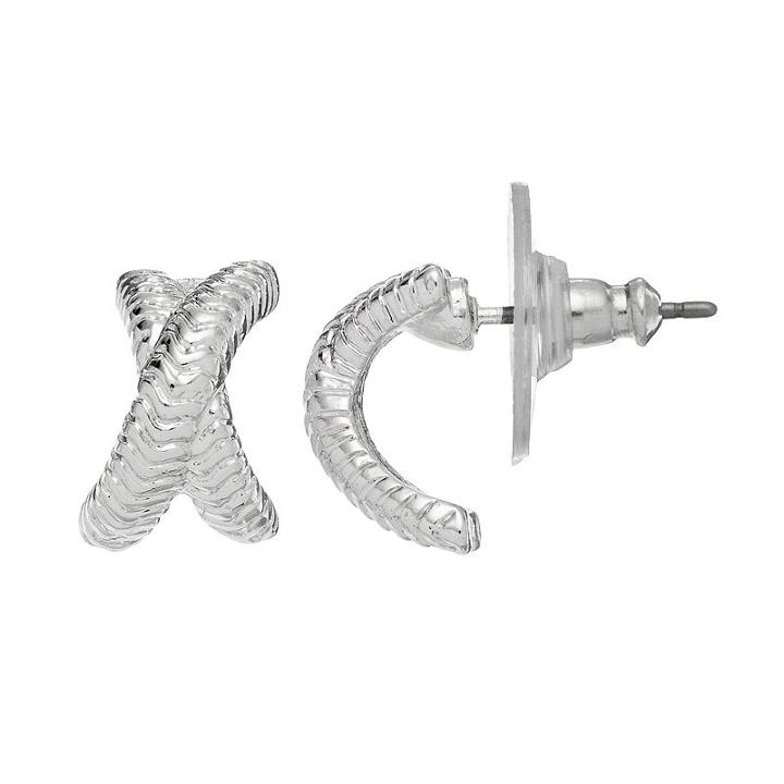 Napier Textured Crisscross Nickel Free Half Hoop Earrings, Women's, Silver