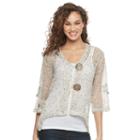 Women's Nina Leonard Open-work Embellished Cardigan, Size: Large, Med Beige