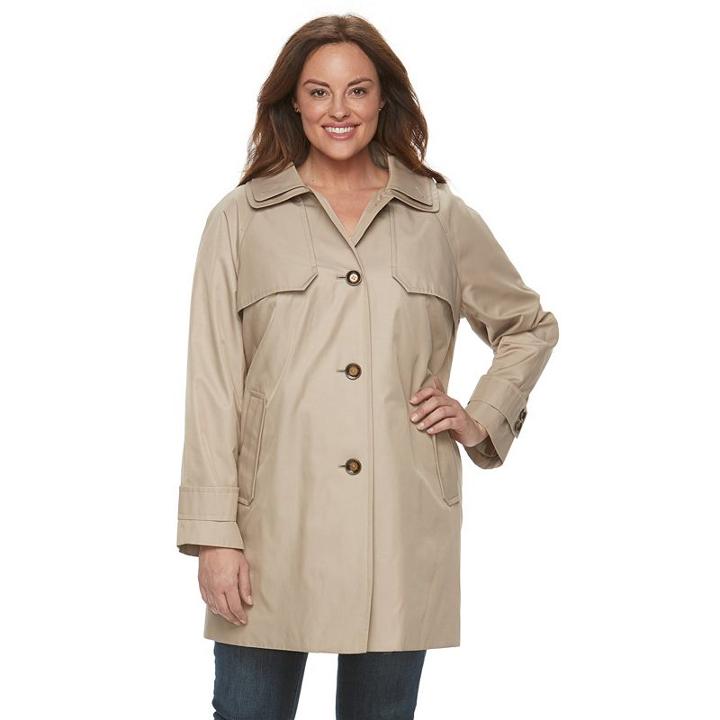 Plus Size Towne By London Fog Button-down Jacket, Women's, Size: 3xl, Beige Oth