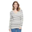 Women's Croft & Barrow&reg; V-neck Fairisle Sweater, Size: Xl, Light Grey