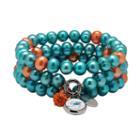 Miami Dolphins Dyed Freshwater Cultured Pearl Team Logo Charm Stretch Bracelet Set, Women's, Size: 7.5, Multicolor