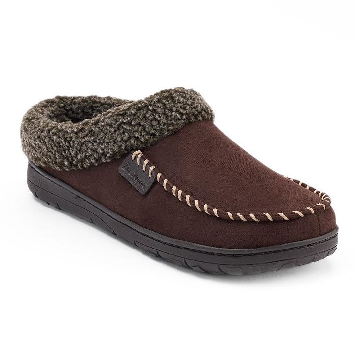 Dearfoams Men's Microsuede Whipstitch Clog Slippers, Size: Sm Medium, Lt Brown