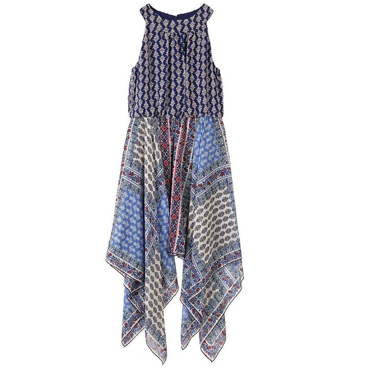 Girls 7-16 & Plus Size Speechless Mixed Print Halter Top Sharkbite Hem Dress, Size: 18 1/2, Dark Blue