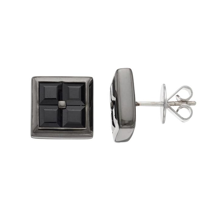 Men's Sterling Silver Black Sapphire Square Stud Earrings