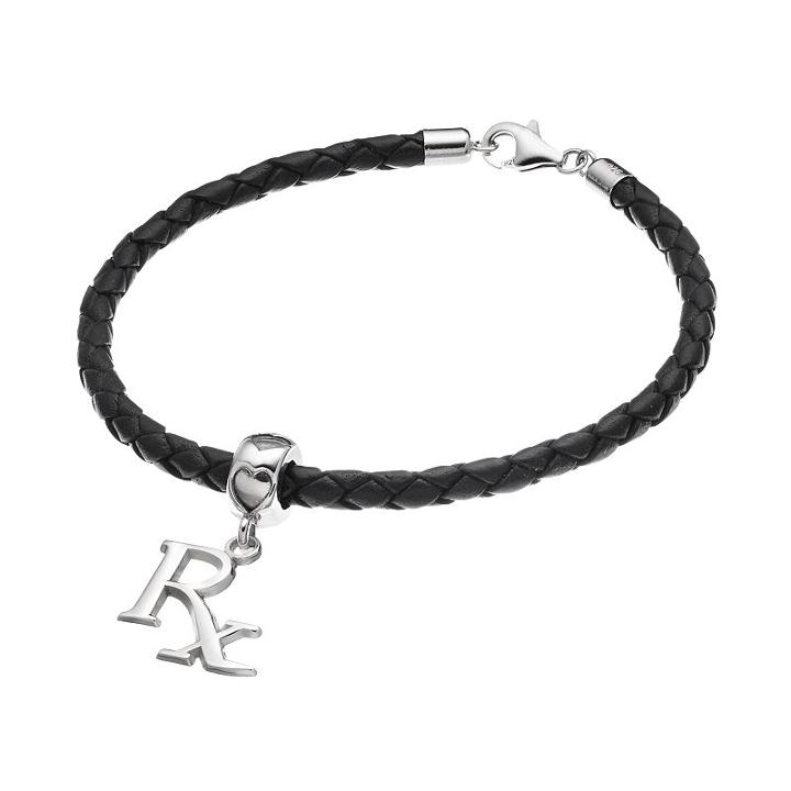 Logoart Sterling Silver & Leather Rx Pharmacist Charm Bracelet, Women's, Size: 7.5, Grey