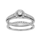 Diamond Halo Engagement Ring Set In 10k White Gold (1/2 Carat T.w.), Women's, Size: 9.50