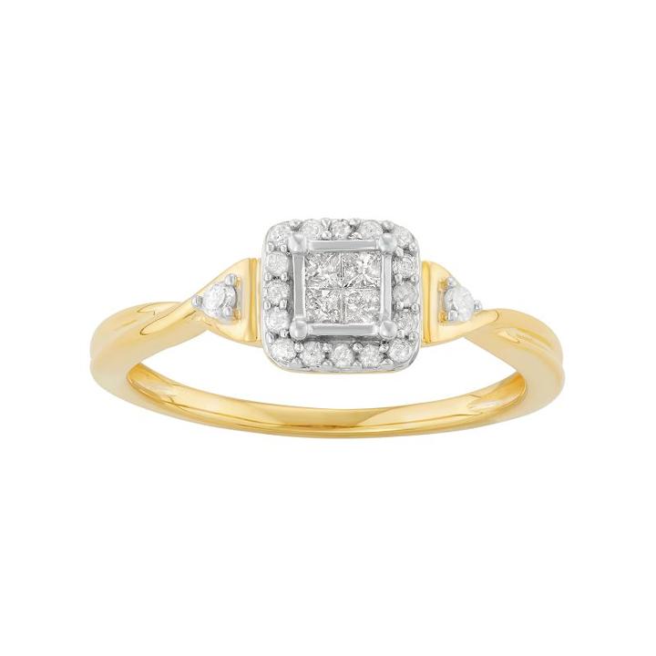 Sterling Silver 1/4 Carat T.w. Diamond Square Cluster Engagement Ring, Women's, Size: 6, White