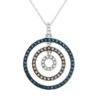 3/8 Carat T.w. Blue, Brown And White Diamond 10k White Gold Concentric Circle Pendant Necklace, Women's, Size: 18, Multicolor