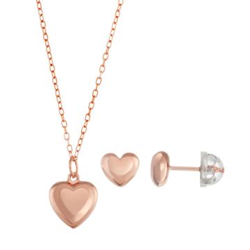 Lulabelle Kids' 14k Gold Over Silver Heart Pendant & Stud Earring Set, Women's, Pink