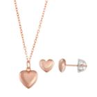 Lulabelle Kids' 14k Gold Over Silver Heart Pendant & Stud Earring Set, Women's, Pink