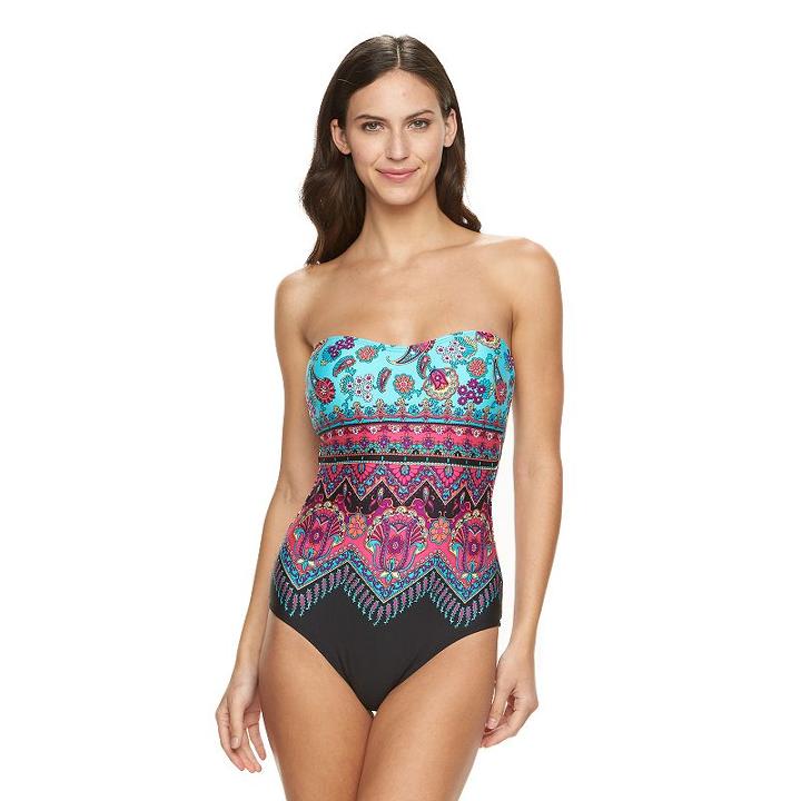 Women's Apt. 9&reg; Paisley Bandeau One-piece Swimsuit, Size: Small, Ovrfl Oth