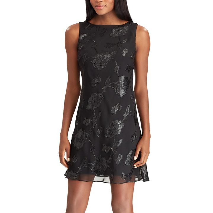 Women's Chaps Sequin Floral Fit & Flare Dress, Size: 14, Black