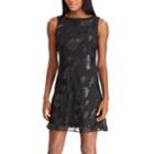 Women's Chaps Sequin Floral Fit & Flare Dress, Size: 14, Black