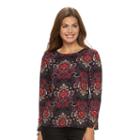 Petite Dana Buchman Floral Textured Knit Tunic, Women's, Size: S Petite, Black