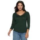 Women's Jennifer Lopez Beaded-inset V-neck Top, Size: Large, Dark Green