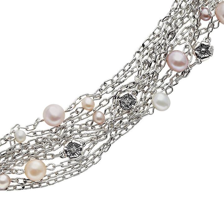 Lyric Sterling Silver Dyed Freshwater Cultured Pearl And Diamond Accent Flower Multistrand Bracelet, Women's, Size: 7.5, Multicolor
