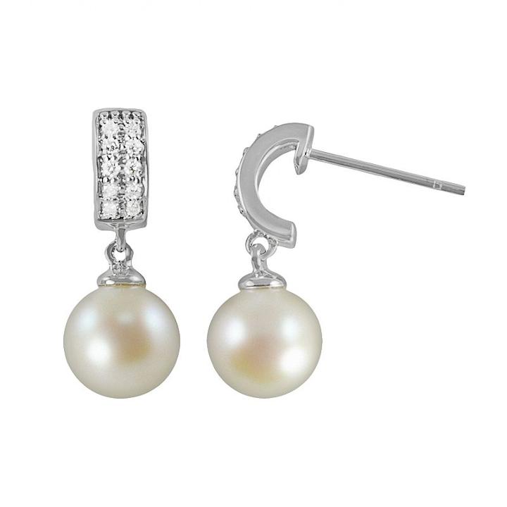 14k White Gold 1/7-ct. T.w. Diamond And Freshwater Cultured Pearl Drop Earrings, Women's
