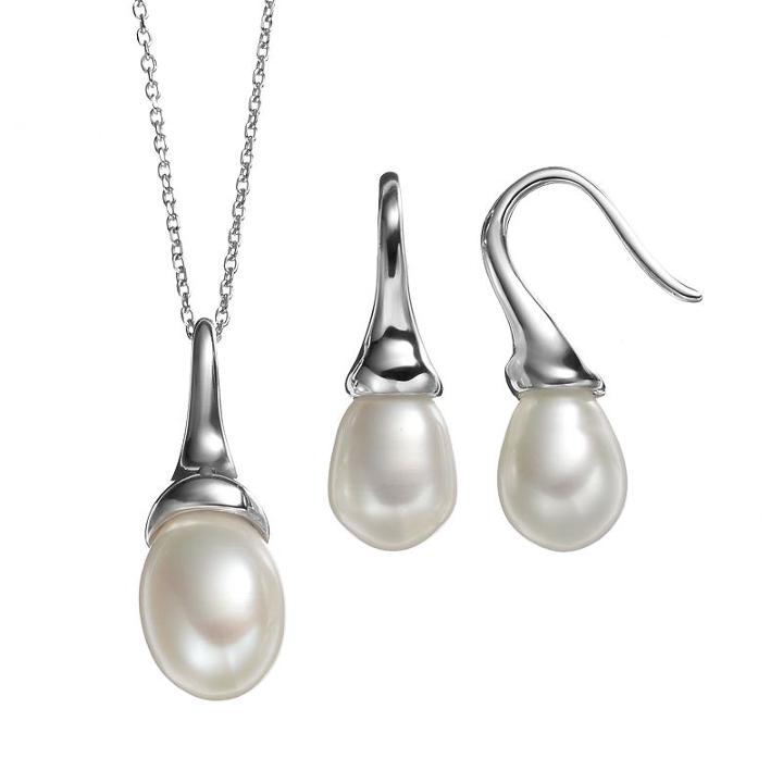 Freshwater Cultured Pearl Sterling Silver Pendant Necklace & Drop Earring Set, Women's, Size: 18, White