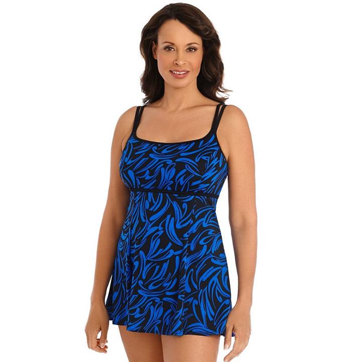 Women's Great Lengths Hip Minimizer Swimdress, Size: 12, Med Blue