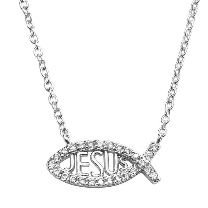Sophie Miller Sterling Silver Cubic Zirconia Jesus Fish Necklace, Women's, Size: 16, White