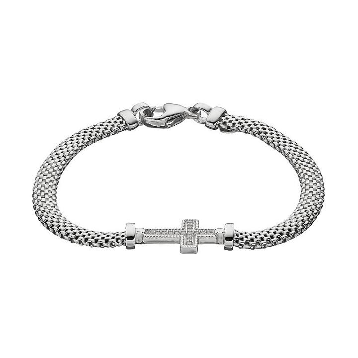 Crystal Sterling Silver Mesh Cross Bracelet, Women's, White