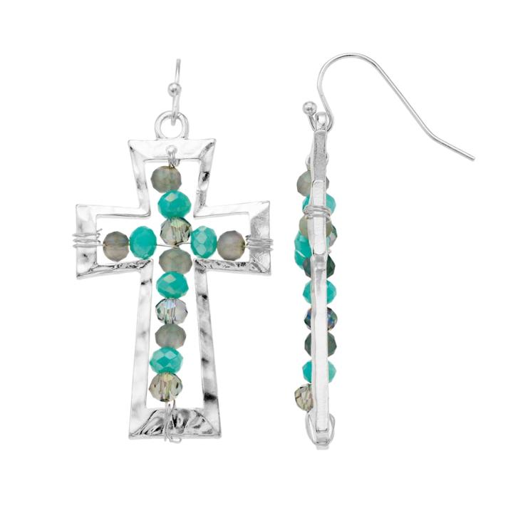Believe In Beaded Nickel Free Cross Drop Earrings, Women's, Turq/aqua