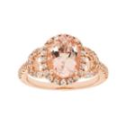 14k Rose Gold Over Silver Morganite & White Zircon Oval Halo Ring, Women's, Size: 7, Pink