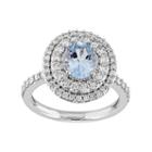 14k White Gold Aquamarine & 9/10 Carat T.w. Diamond Oval Halo Engagement Ring, Women's, Size: 7, Blue