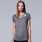 Women's Simply Vera Vera Wang Embellished Applique Tee, Size: Large, Med Grey