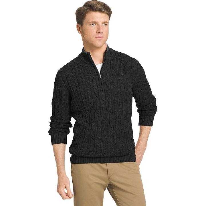 Men's Izod Classic-fit 7gg Cable-knit Quarter-zip Sweater, Size: Medium, Black