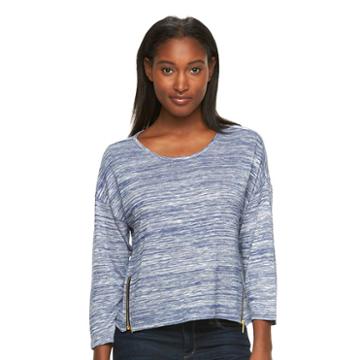 Women's Alex & Parker Drop-shoulder Zipper Tee, Size: Large, Blue (navy)