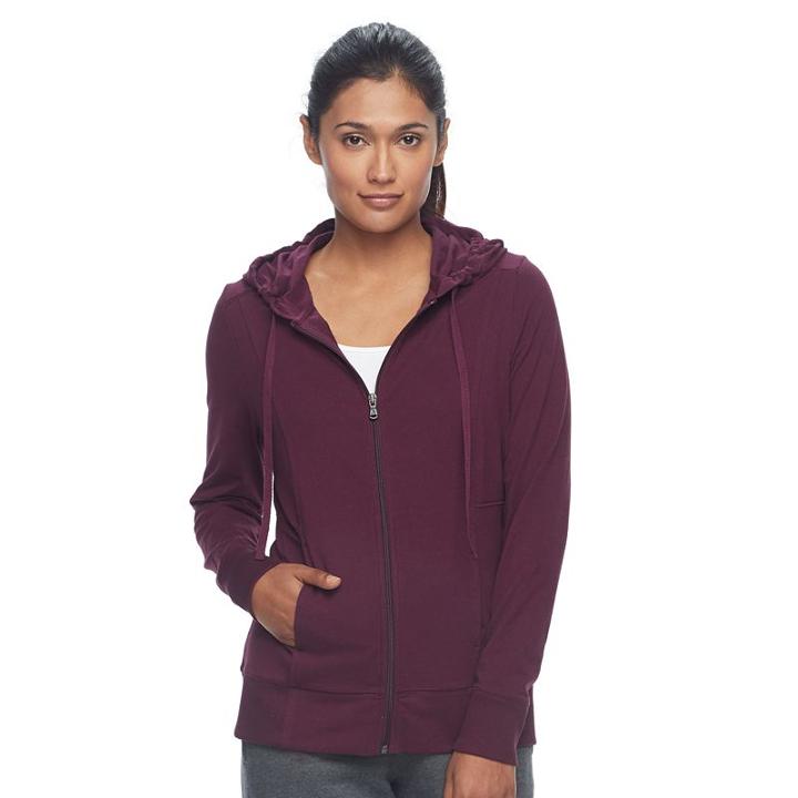 Petite Tek Gear&reg; Dry Tek Zip-front Hoodie, Women's, Size: L Petite, Drk Purple