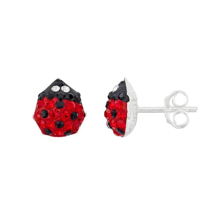 Junior Jewels Kids' Sterling Silver Crystal Ladybug Earrings, Girl's, Red
