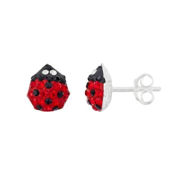 Junior Jewels Kids' Sterling Silver Crystal Ladybug Earrings, Girl's, Red