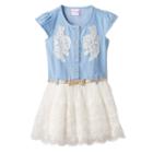 Girls 4-6x Nannette Chambray Top Tulle Skirt Dress, Girl's, Size: 6, Blue