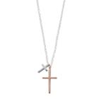 Love This Life Two Tone Sterling Silver Double Cross Pendant, Women's, Pink