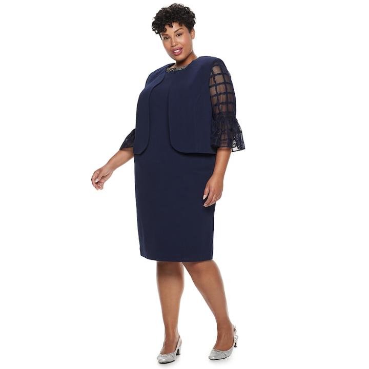 Plus Size Maya Brooke Embellished Sheath Dress & Lace Jacket Set, Women's, Size: 24 W, Blue (navy)