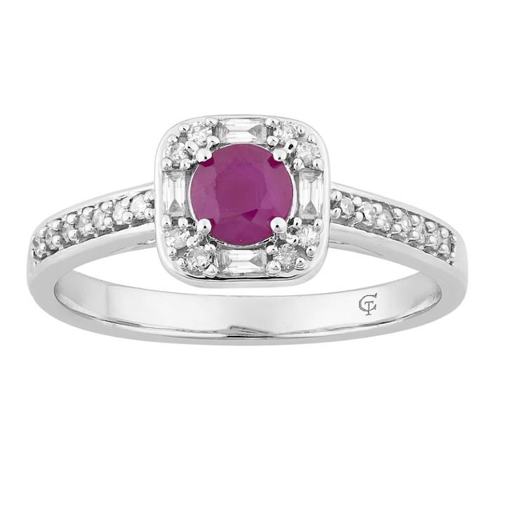 10k White Gold Ruby & 1/4 Carat T.w. Diamond Square Frame Ring, Women's, Size: 6, Red