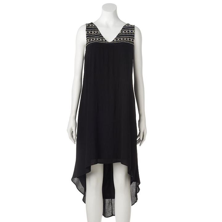 Women's Apt. 9&reg; Embroidered High-low Shift Dress, Size: Large, Black