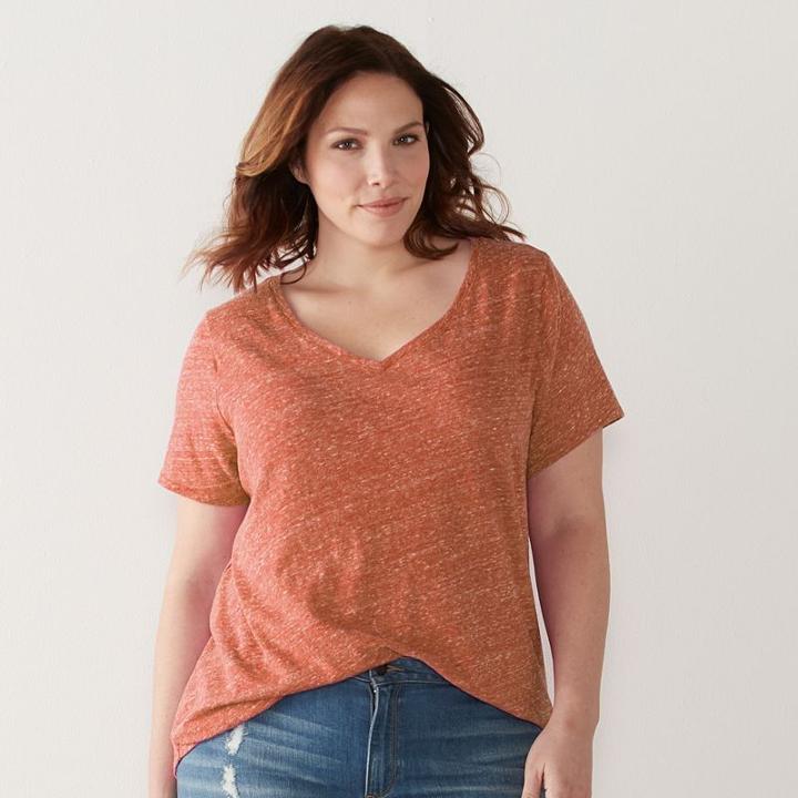 Plus Size Sonoma Goods For Life&trade; Essential V-neck Tee, Women's, Size: 1xl, Drk Orange
