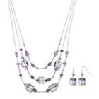 Purple Bead Layered Necklace & Drop Earring Set, Women's