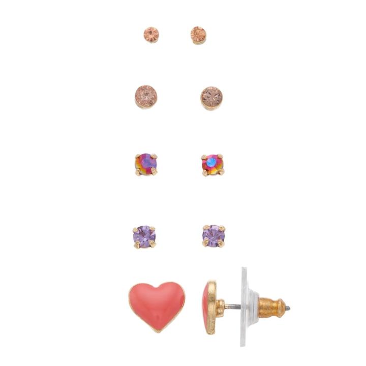 Lc Lauren Conrad Heart & Solitaire Nickel Free Stud Earring Set, Women's, Multicolor