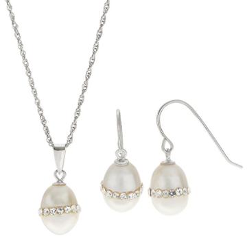 Pearlustre By Imperial Freshwater Cultured Pearl & Crystal Pendant & Drop Earring Set, Women's, Size: 18, White