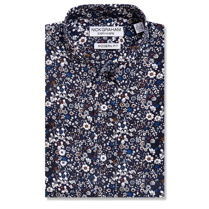Men's Nick Graham Everywhere Modern-fit Stretch Dress Shirt, Size: M-32/33, Blue (navy)