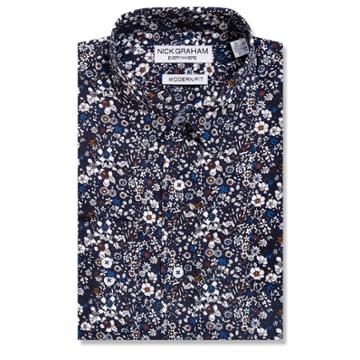 Men's Nick Graham Everywhere Modern-fit Stretch Dress Shirt, Size: M-32/33, Blue (navy)