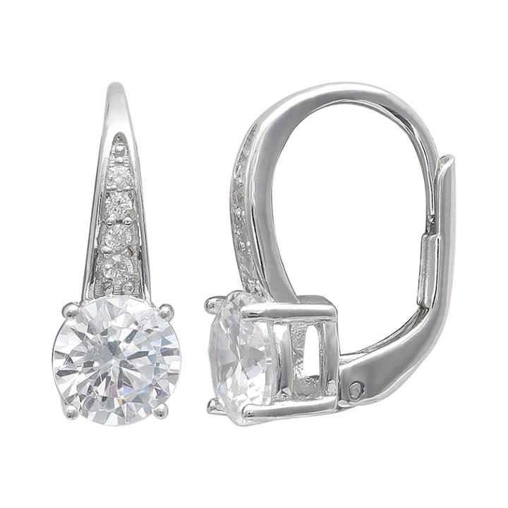 Primrose Sterling Silver Cubic Zirconia Leverback Earrings, Women's, White