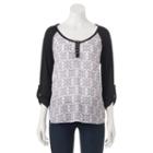 Rewind, Juniors' Raglan Henley, Girl's, Size: Large, Black
