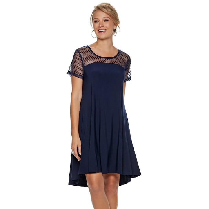 Women's Nina Leonard Swiss-dot Swing Dress, Size: Small, Blue (navy)