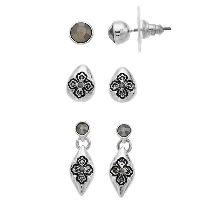Napier 3 Pair Floral Stud Earring Set, Women's, Silver